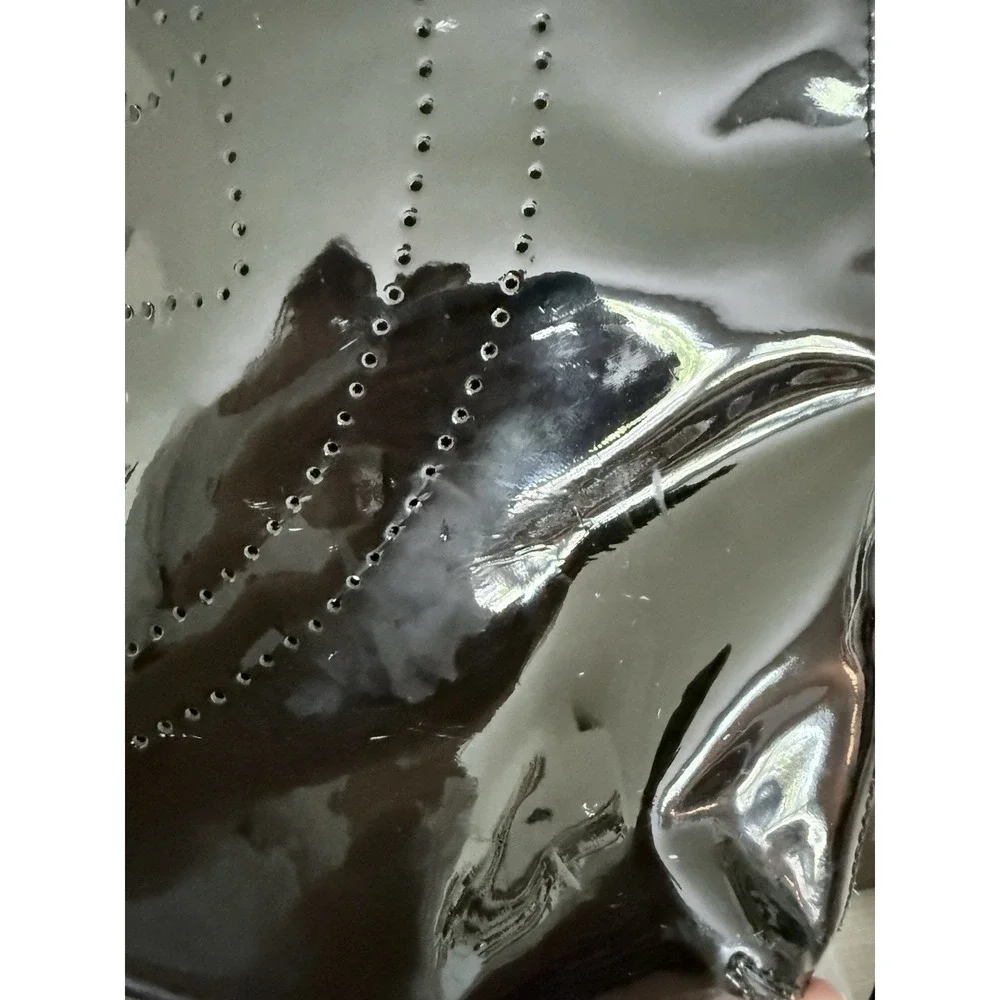 Tory Burch Black Patent Leather Monogram Tote Bag 17x17 Large Carry All Classic
